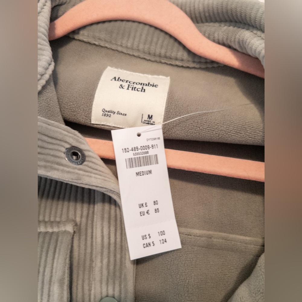 NWT Abercrombie Velvety Corduroy Snap Front Shirt Jacket Mint Stone Size M - Picture 5 of 8